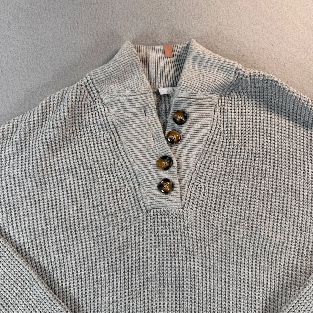 Lunya Good In Bed Organic Cotton Silk Waffle Knit Henley Sweater Grey XS/S - Picture 2 of 9